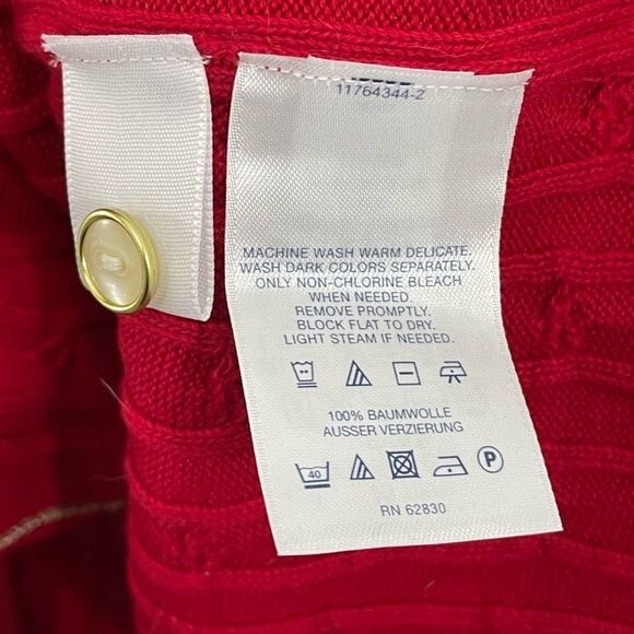 Lands' End Women's Cable Knit Gold Contrast Trim V-Neck Cardigan Sweater Red PL - Picture 5 of 7